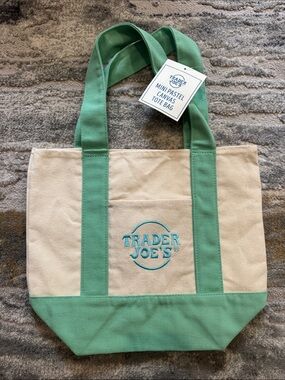 trader joe’s mini Green & Cream Canvas Tote Bag